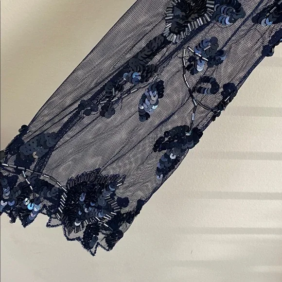Patra Midnight Blue Long Sleeve sheer & sequin dress size 14 - Picture 4 of 12